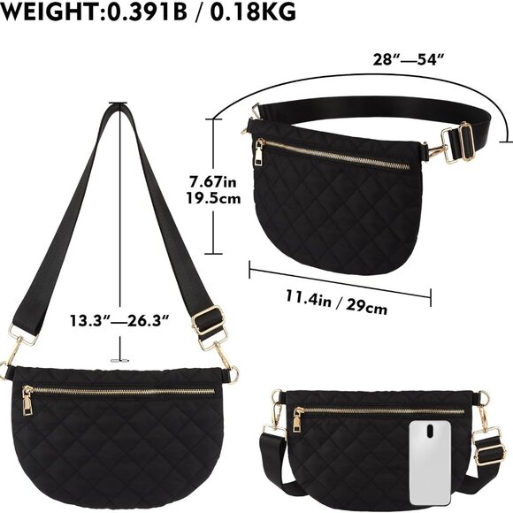 Black Quilted Puffer Crossbody Bag for Women with Adjustable Strap and Large Cap - Picture 4 of 6